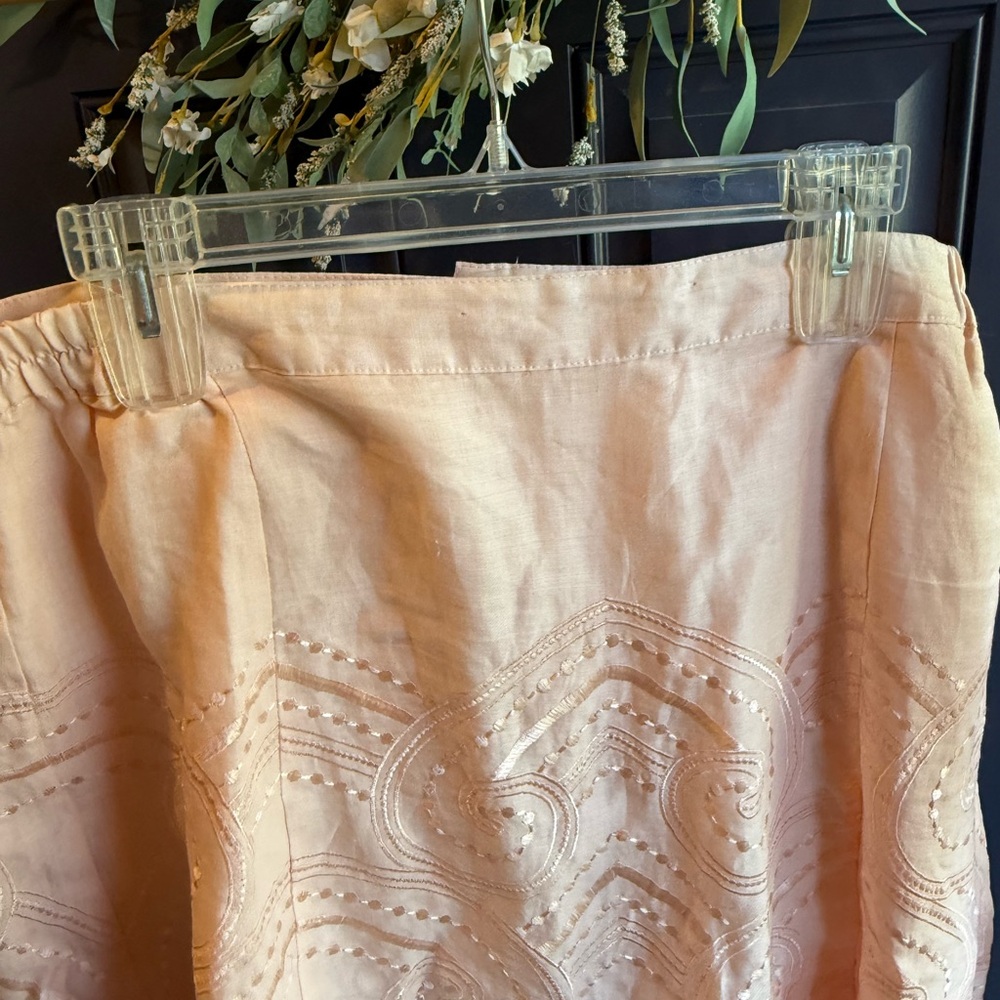 Midi A-line Skirt, 100 % Linen, Vintage Style Modest Embroidered Size 16 - Picture 2 of 11
